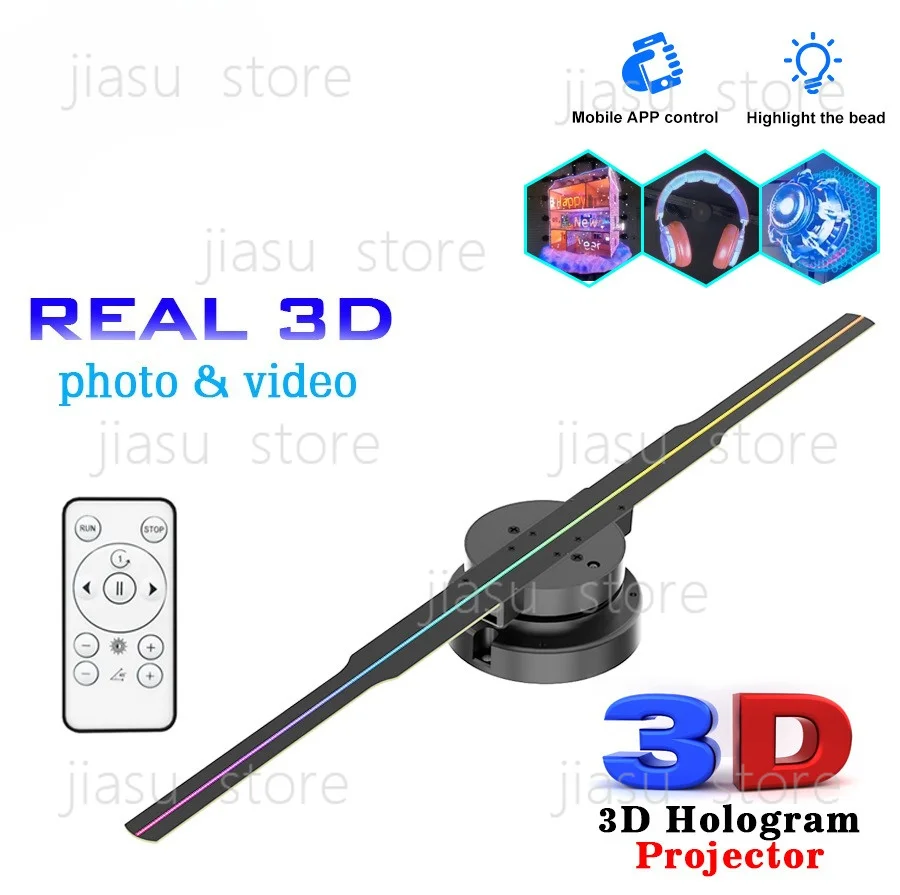 Naked‑Eye 3D Hologram Fan Projector,244LED Rotating Holographic Wall‑Mount Advertising Display Screen