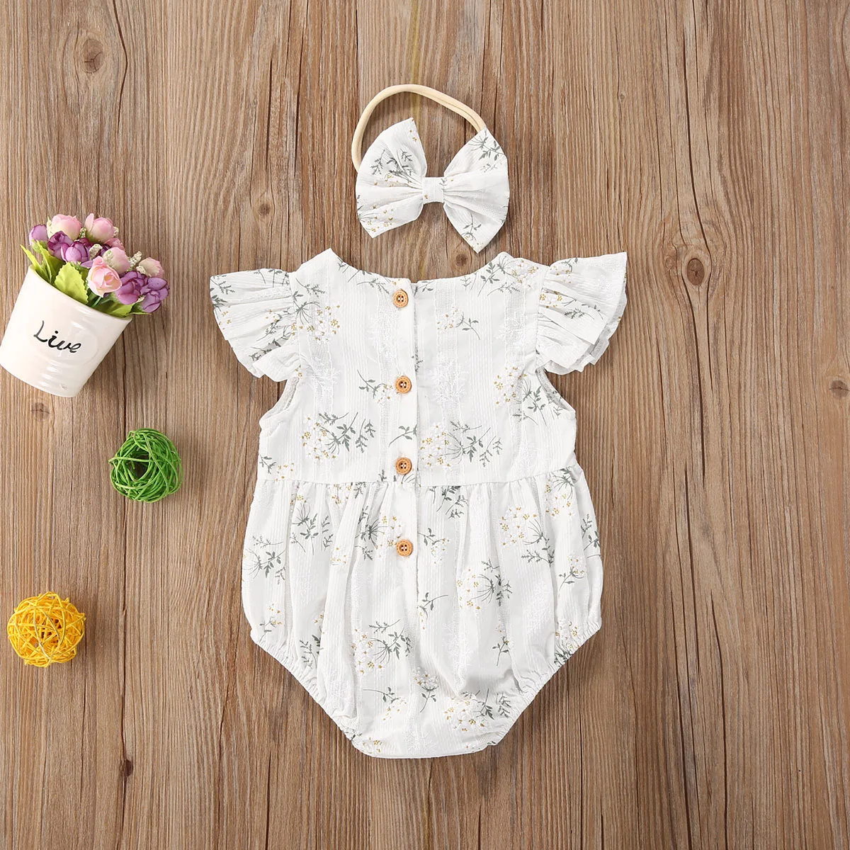 Newborn Baby Girls Rompers Ruffle Cotton Baby Girl Clothes Spring Summer Print Jumpsuits 2pc Outfits Sunsuit Baby Clothing