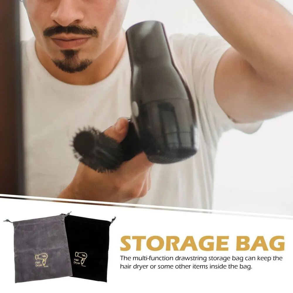 Practical Flannel Hair Dryer Pouch Travel Toiletry Carry Pouch Hair Dryer Drawstring Bag Velvet Bag for Jewellery