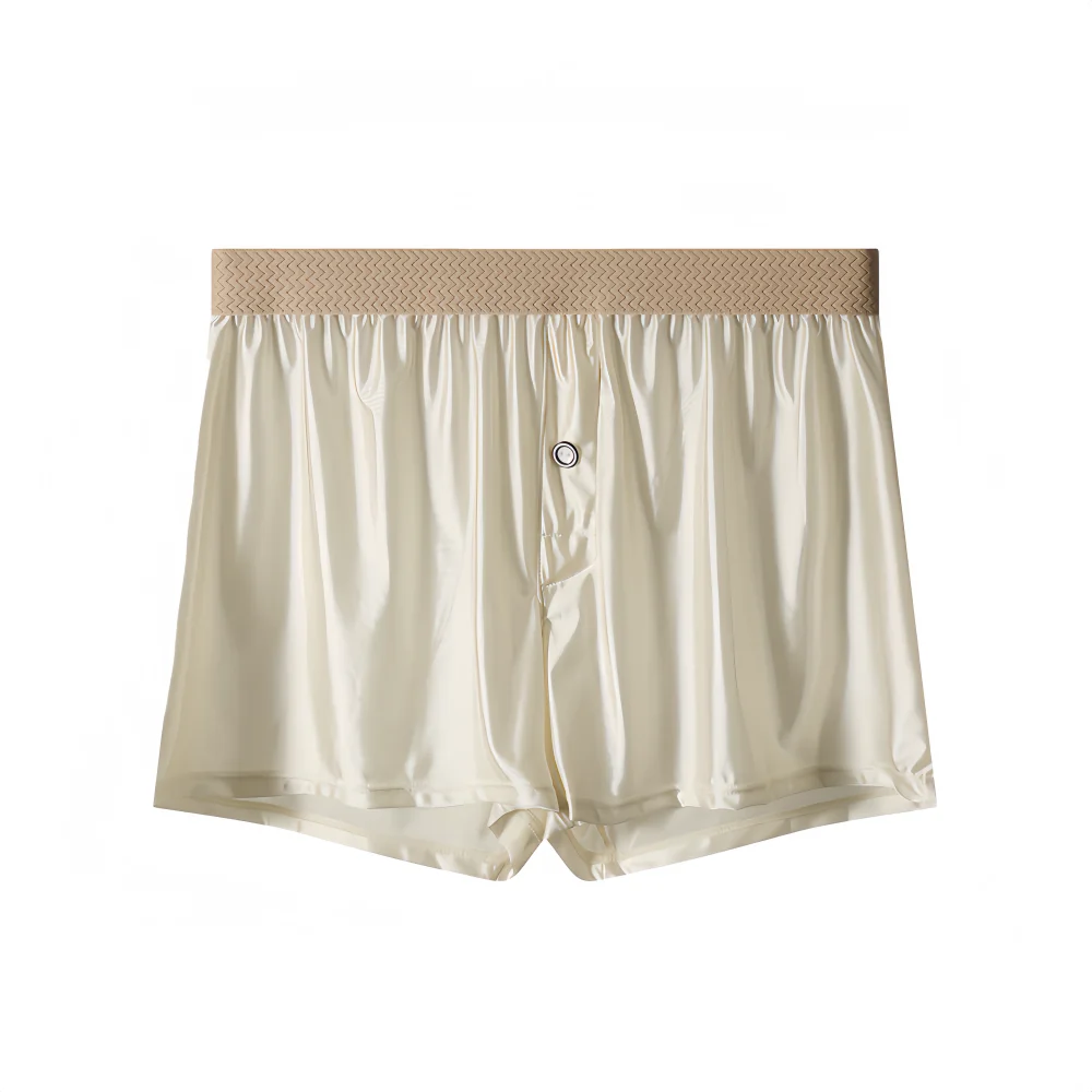 مجموعة مكونة من ثلاث قطع من سراويل الملاكم الكاجوال المنزلية الفاخرة ذات الطول الممتد من الساتان للشباب، قابلة للتنفس ومريحة