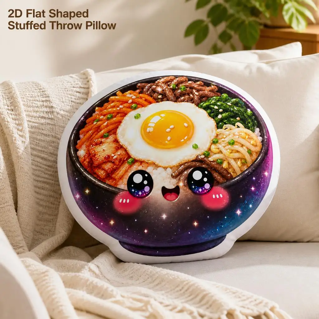 Cojín de Peluche con Forma de Tazón de Arroz Coreano Bibimbap, Cojín Decorativo Irregular para el Hogar, Regalo para Sofá o Cama