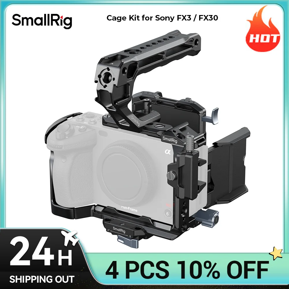 

Комплект кейджей SmallRig для камер Sony FX3 / FX30 с верхней рукояткой, креплением для V-mount аккумулятора, планкой для крепления V-mount, креплением для NATO-рельсов и защитой экрана