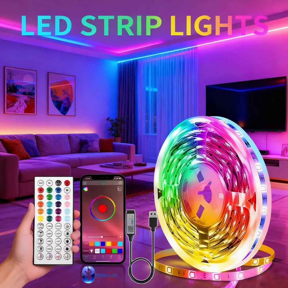 

Bluetooth APP Control RGB LED Strip USB 5V 44Keys Remote Music Sync Flexible Tape for Christmas TV Backlight Decoration