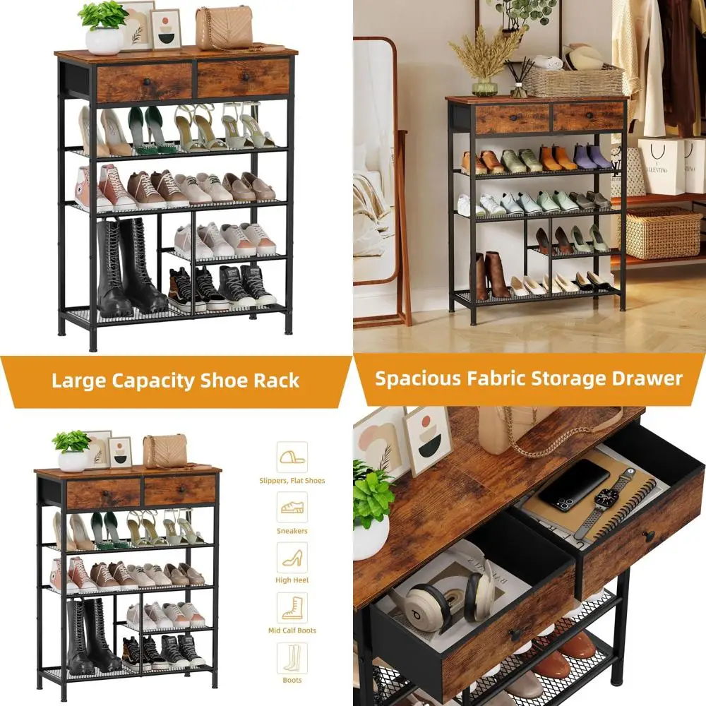 

5-уровневый органайзер для обуви с ящиками, металлический каркас с деревянным верхом, отдельно стоящее хранилище для обуви в прихожей