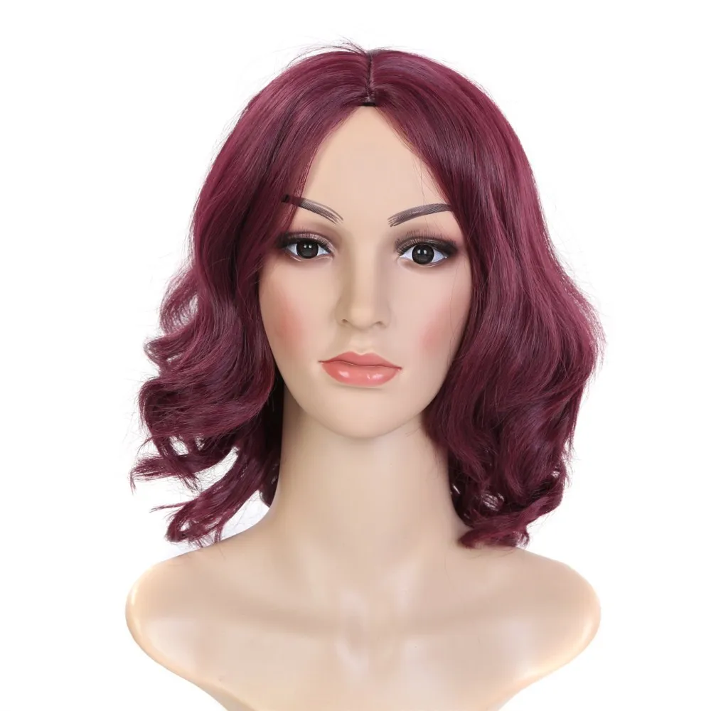 

Fashionable Lady Wine Red Style High Split Synthetic , High Temperature Fiber Realistic Face-Shaping Premium Full Wig Daily Wear