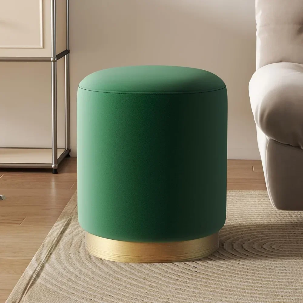 

modern round velvet ottoman,upholstered make-up short foot stools with gold plating base,pack of 1,green