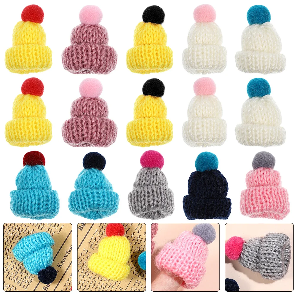 

20pcs Mini Knitting Hats Diy Phone Cover Decor Christmas Tree Pendants Party Favors Xmas Gift Accessories Craft Supplies