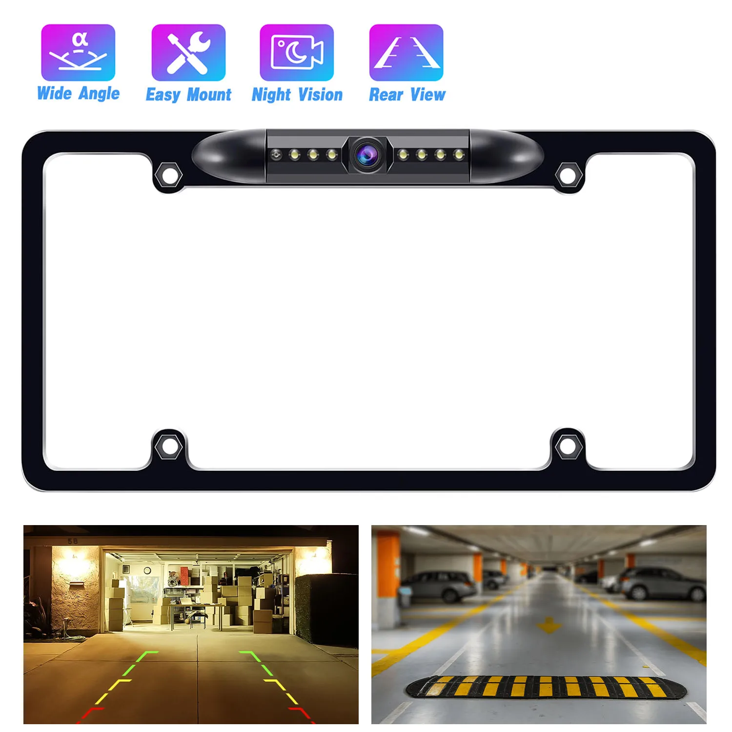 

License Plate Backup Camera, HD Night Vision Rear View Reverse Camera with 7 LEDs Backup Rear Camera for Universal Cars SUV