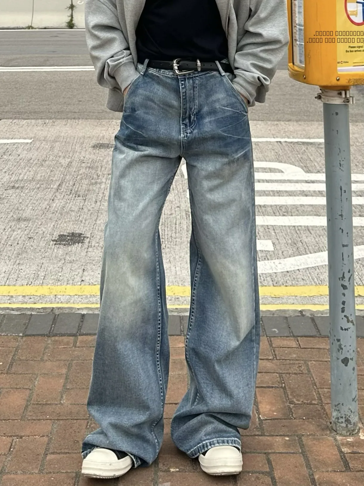 

Джинсы Tequel American Retro из выстиранного денима, свободные, прямого кроя, широкие, длинные брюки для мужчин и женщин, повседневные, из смесового хлопка и полиэстера