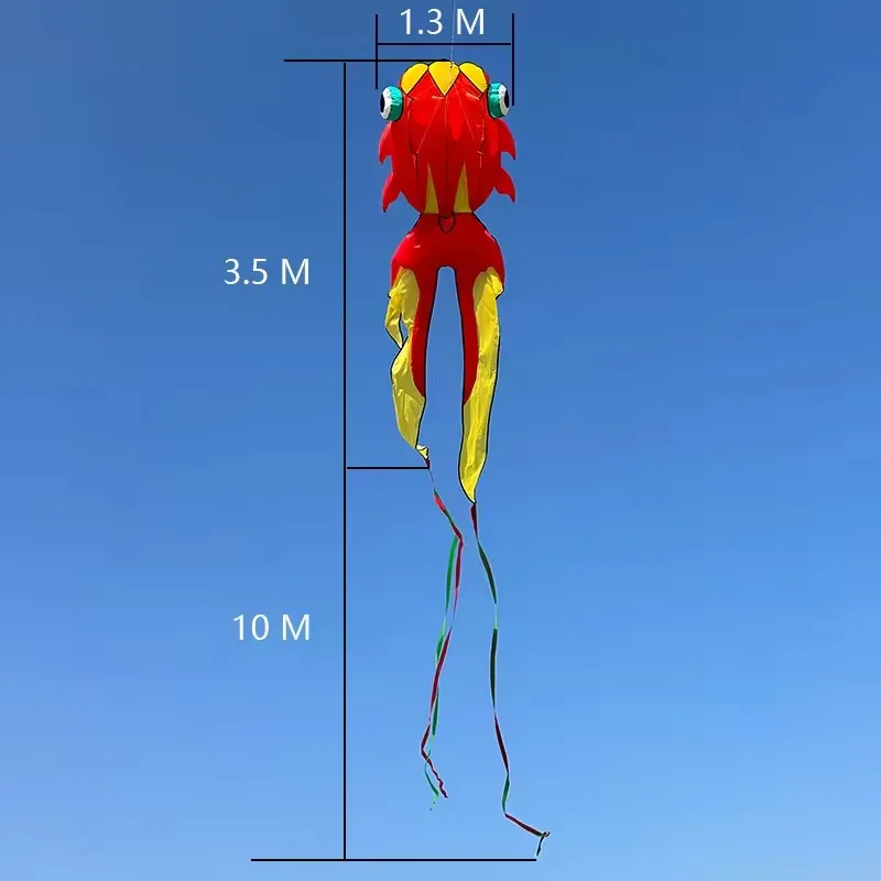 3D 10M 3-kleuren goudvis zachte vlieger grote zachte dieren professionele vliegers buiten opblaasbare strandvlieger gemakkelijk te vliegen en scheurbestendig