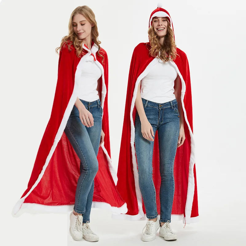 Red Hood Christmas Capes Christmas Costumes Adult 2024 Autumn Winter Long Ponchos Party Stage Performance Dress