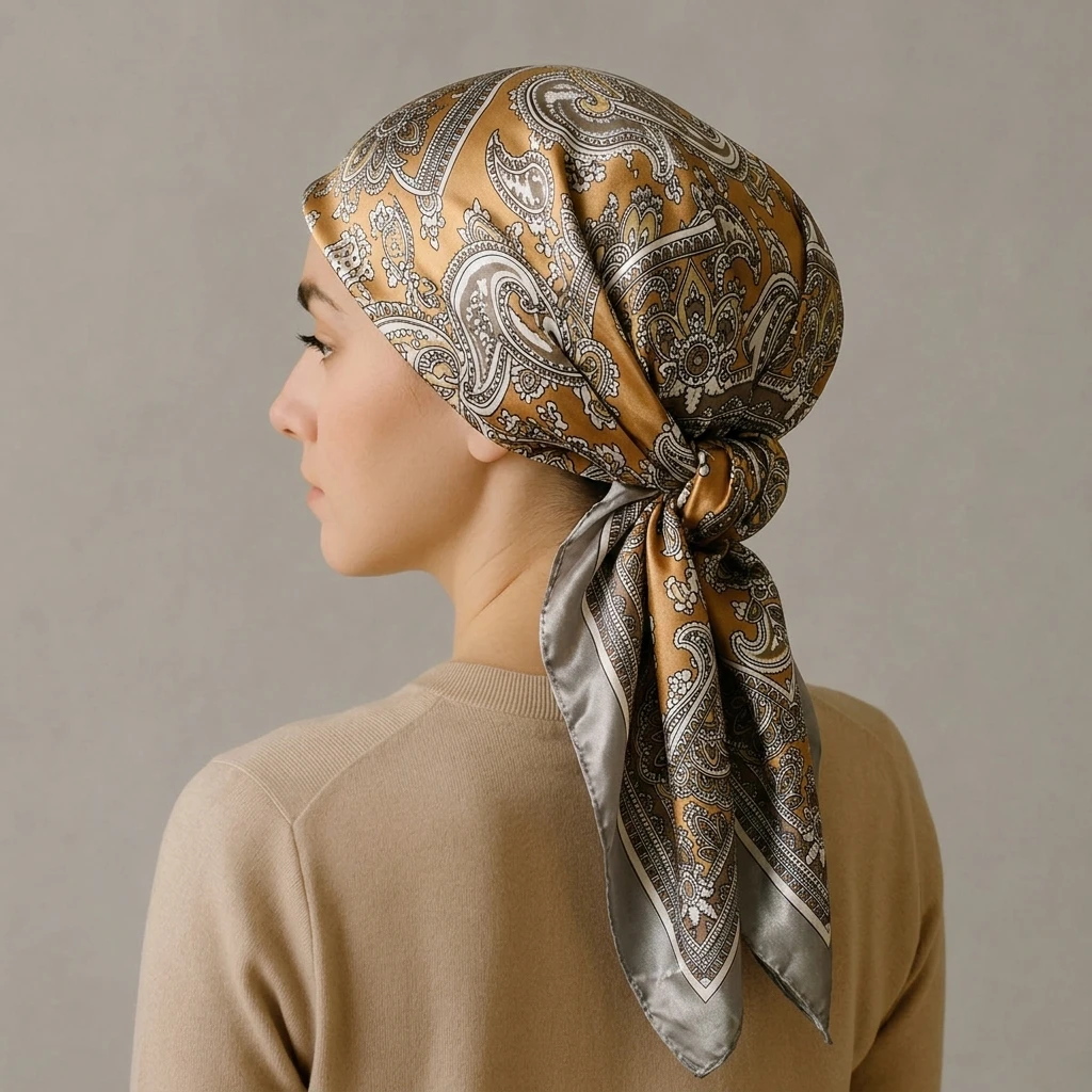 New Printed Retro Women Satin Silk Square Hijab Bandanna Fashion Bohemian Pattern Square Headscarf Lady Head Wraps 90*90cm