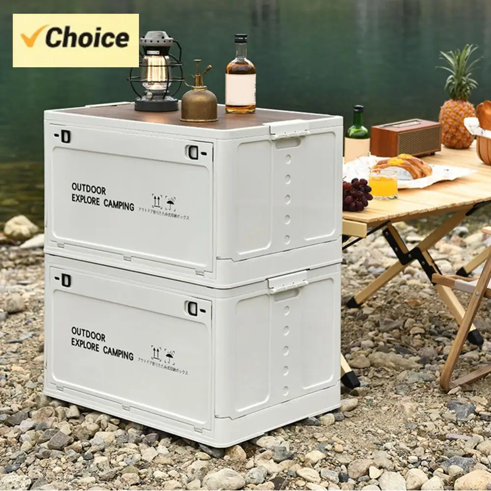30L Collapsible Storage Bin with Wooden Lid Portable Storage Container Large Capacity Stackable Home Outdoor Store Camping Items
