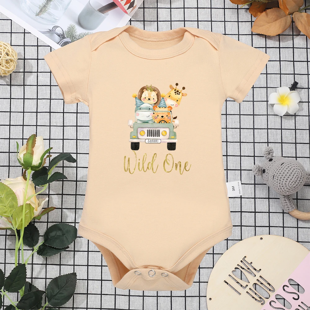 Khaki High Quality Baby Unisex Girl Boys Onesie Hot Sell Animal Print Series Cute Newborn Rompers Trend All-match Infant Clothes