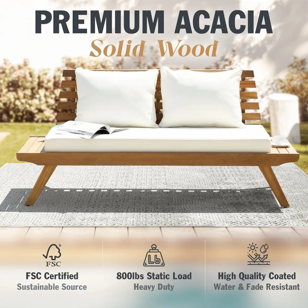 IDZO Lucille سعة 800 رطل، أريكة خارجية معتمدة من FSC بمقعدين مع وسائد سميكة 3.9 بوصة، لمسة نهائية من خشب الساج P