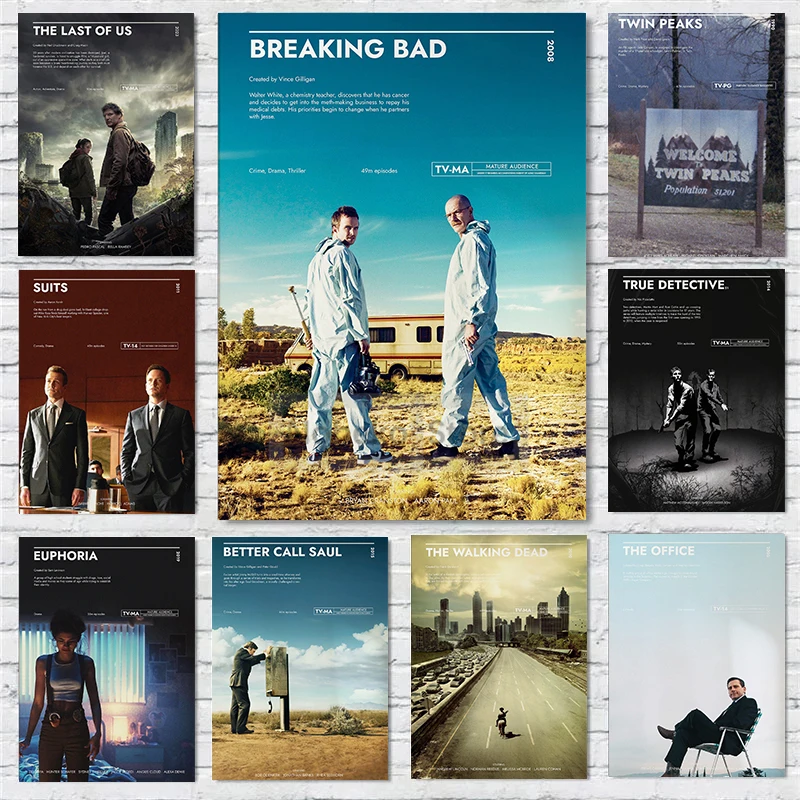 Classic Popular TV Show Poster Breaking Bad Twin Peaks Hannibal Prints Canvas Wall Art Pictures Home Room Decor Movie Lover Gift