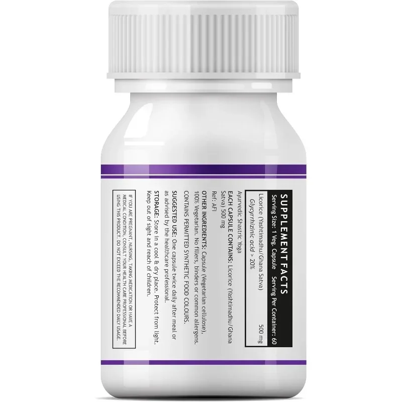 Licorice Root Extract Supplement, 500 Mg  60 Vegetarian Capsules (Pack of 1)