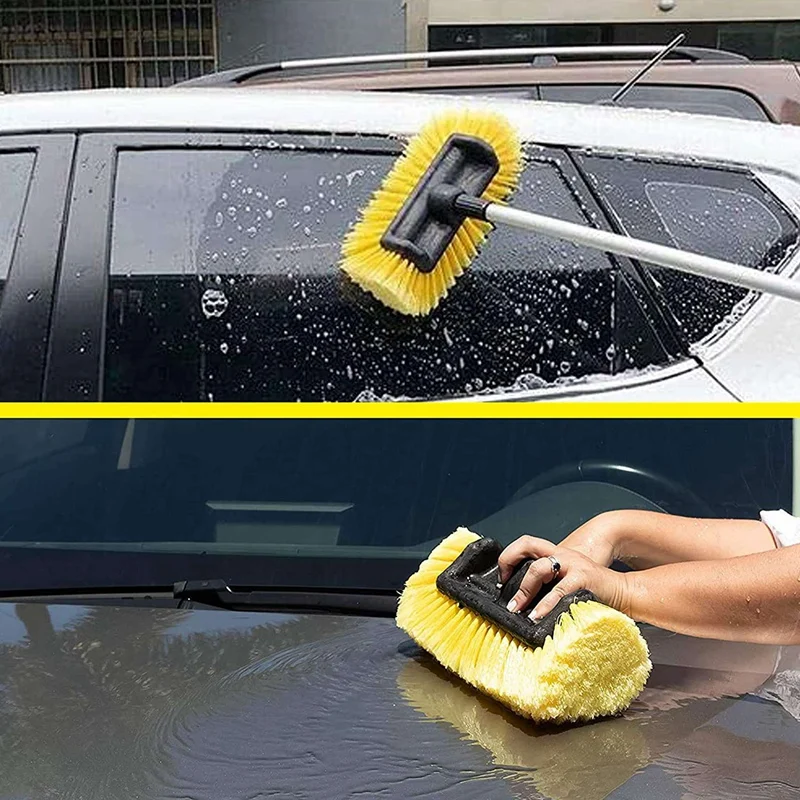 Car Wash Brush With 11Inch Lock Type No Loose No Rotate Soft Bristle Brush And 68 Inch Dismountable Pole With On/Off