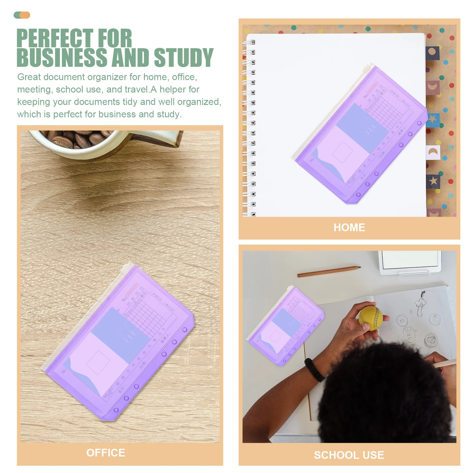 12 Pcs Zipper Bag Binder Pockets PVC Pouch Blinder Folders Loose-leaf Document Filing Storage Cards Holder