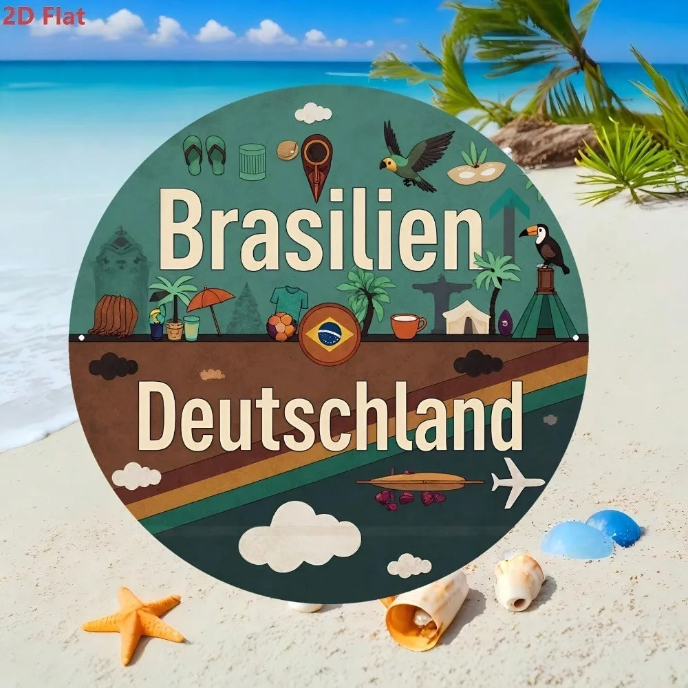 1pc Aluminum Sign, Brazilian German Style Soccer Palm Tree Round Metal Metal Sign