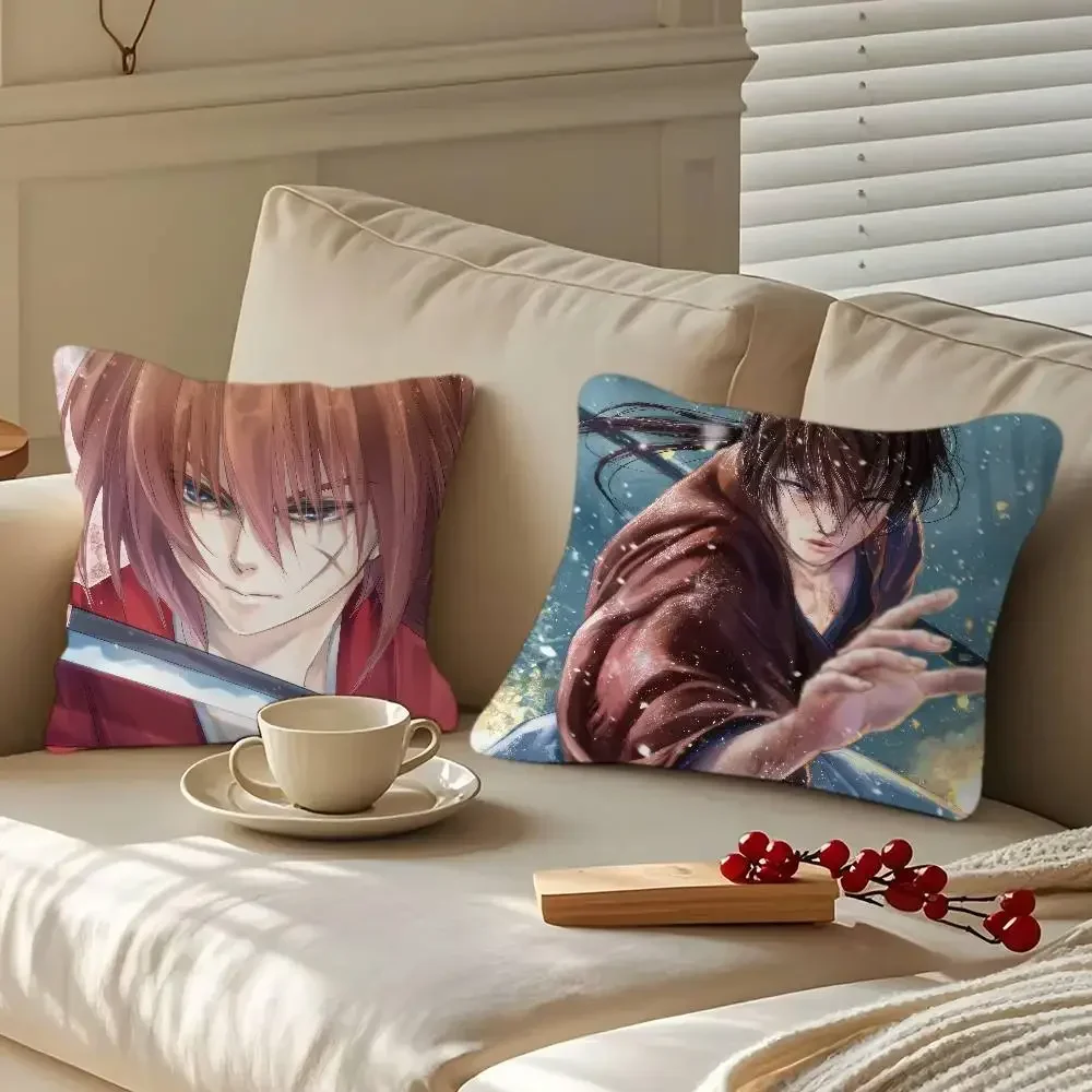

H-Himura K-Kenshin Anime Cartoon Pillow Covers Cartoon Sofa Decorative Home Double-sided Printing Short Plush Cute Cushion Cover