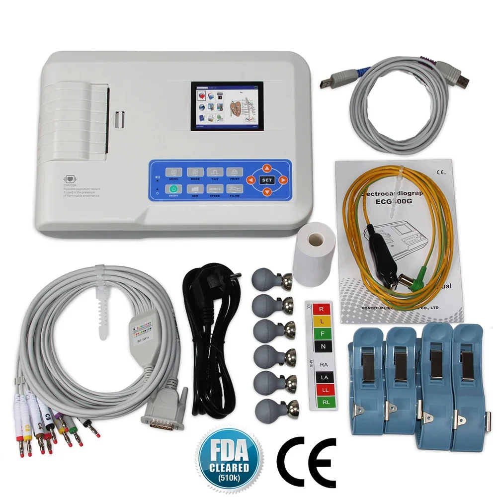 

ECG300G Digital Electrocardiograph 3 Channel 12 Leads ECG Machine 4.3" EKG Monitor with Printer Electrocardiogram Machine