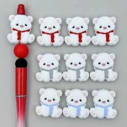 Pequeno Urso Silicone Talão para o Bebê, DIY Corda Caneta Talão, Mamilo Cadeias, Presentes Kawai, Acessórios de Jóias, 10 Pcs