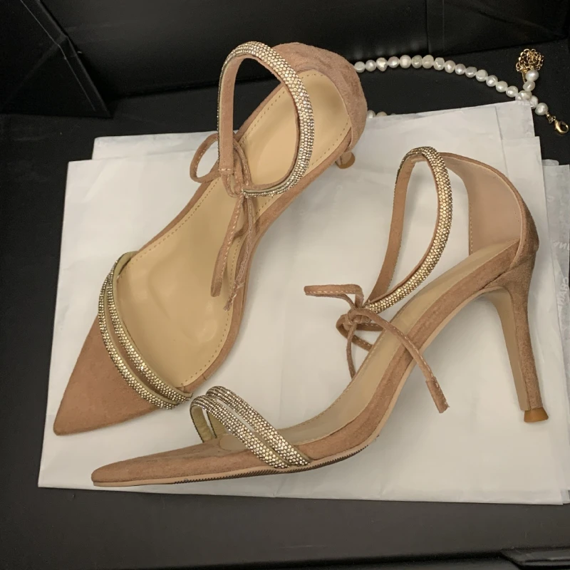 

Sexy Luxury Heels Sandals Women Rhinestone Shining Banquet Party Shoes Ladies Ankle Strap Open-toe Summer 2025 Women's Sandals