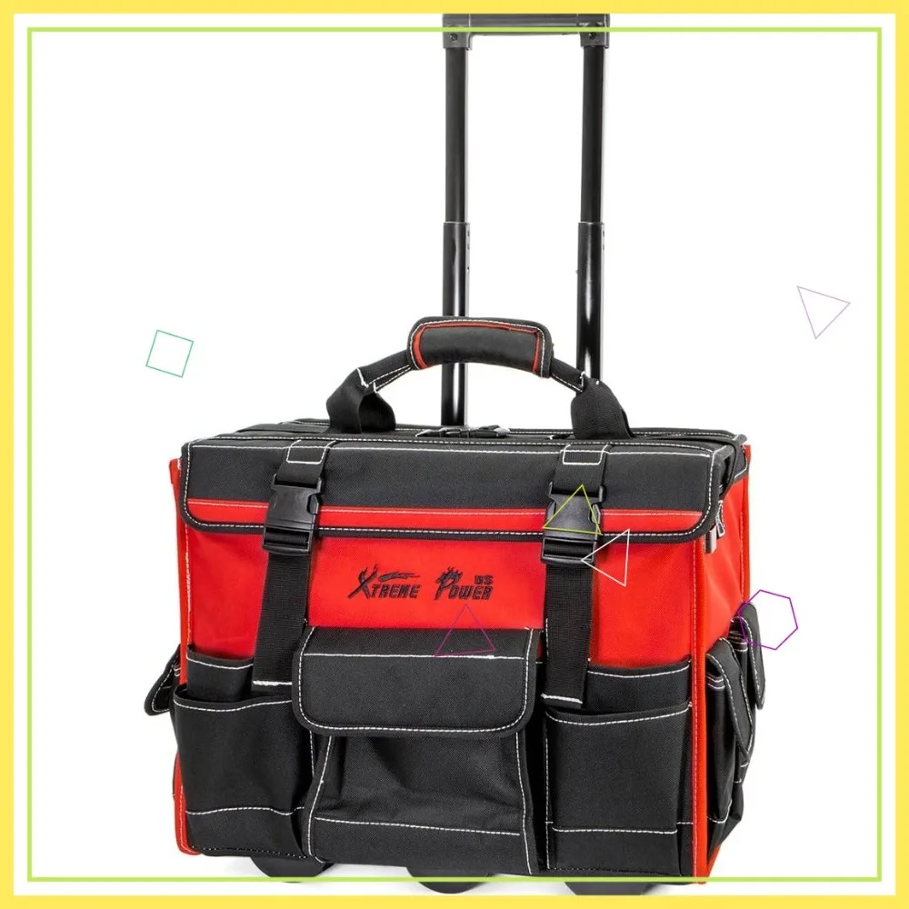 

18" Rolling Tool Bag with Adjustable Handle, Wide Storage Compartments & Wheels for Easy Transport