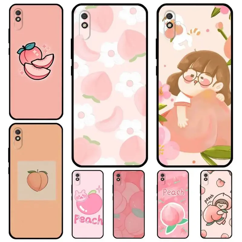 Cute Cartoon Peach Phone Case For XIAOMI Redmi 10 9A 8 7A K40 K20 K30 note10 11 9 pocom3 pro 8T Case Soft Silicone black