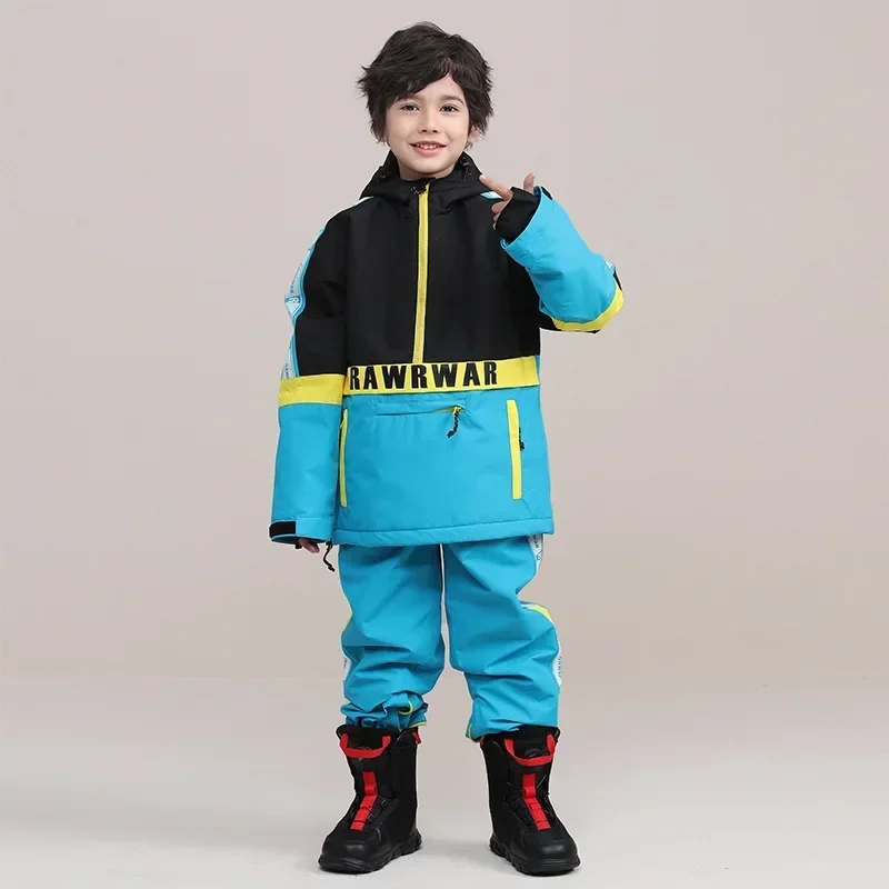 Traje de esquí de algodón para niño y niña, conjunto de nieve a prueba de viento, impermeable, ropa de nieve para Snowboard, traje de nieve para niño, conjunto cálido para exteriores, nuevo