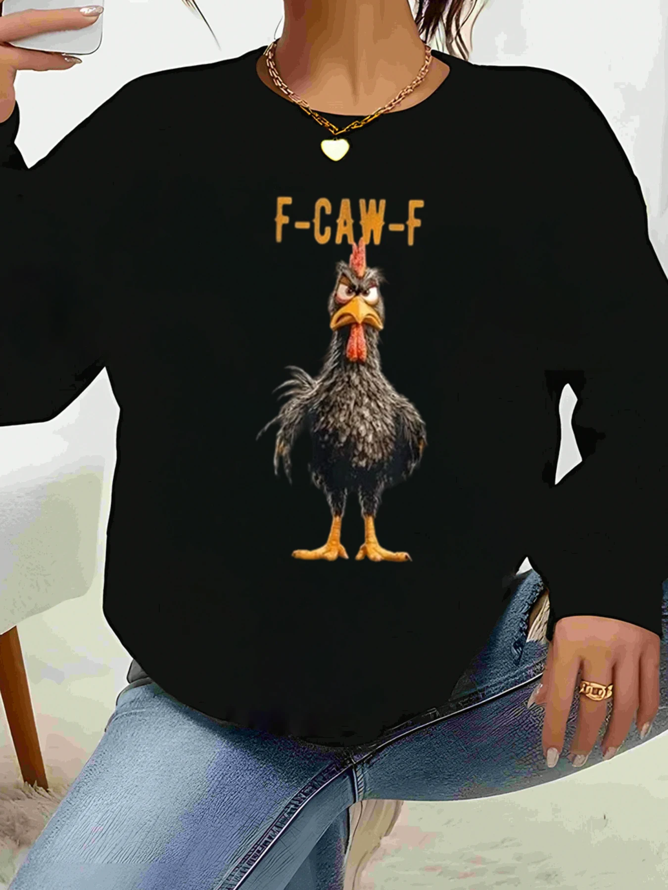 

Толстовка с длинными рукавами и принтом курицы F Caw F, повседневная одежда на Хэллоуин для женщин