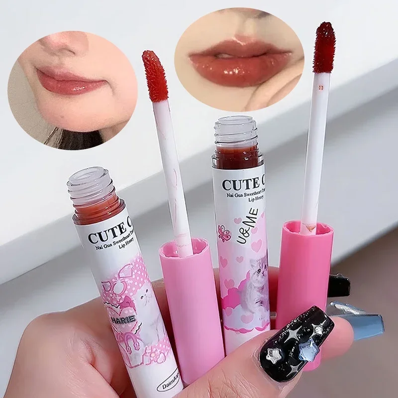 6pcs Cute Mirror Glass Lip Glaze Set Water Light Cat Lipstick Jelly Oil Lip Gloss Korean Lip Tint Watery Makeup Girl Cosmetic