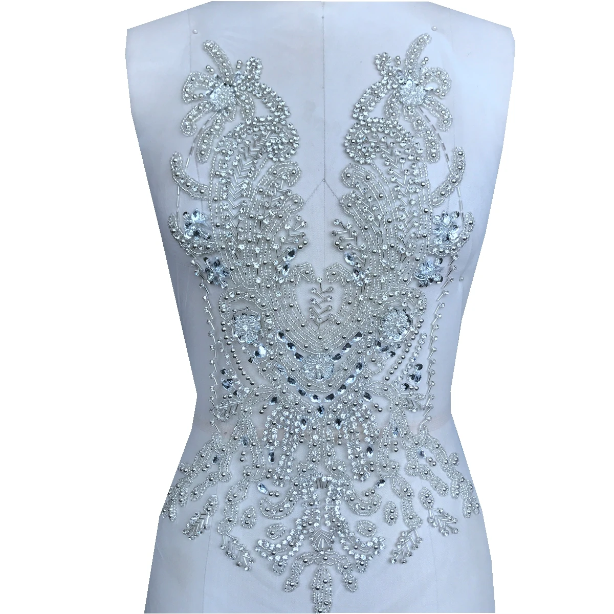 Custom Made Luxury Beading Shiny Crystal Profiling On Tulle Evening Dress Fabrics Deep V Neck Cocktail Dress Material
