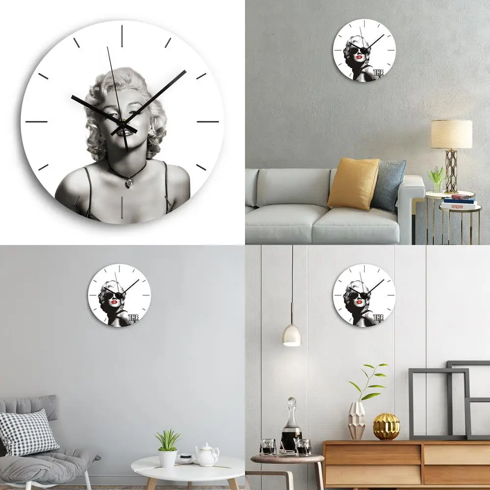 Fashionable Marilyn Pattern Silent Simple European Round Acrylic Wall Clock Bar Decor