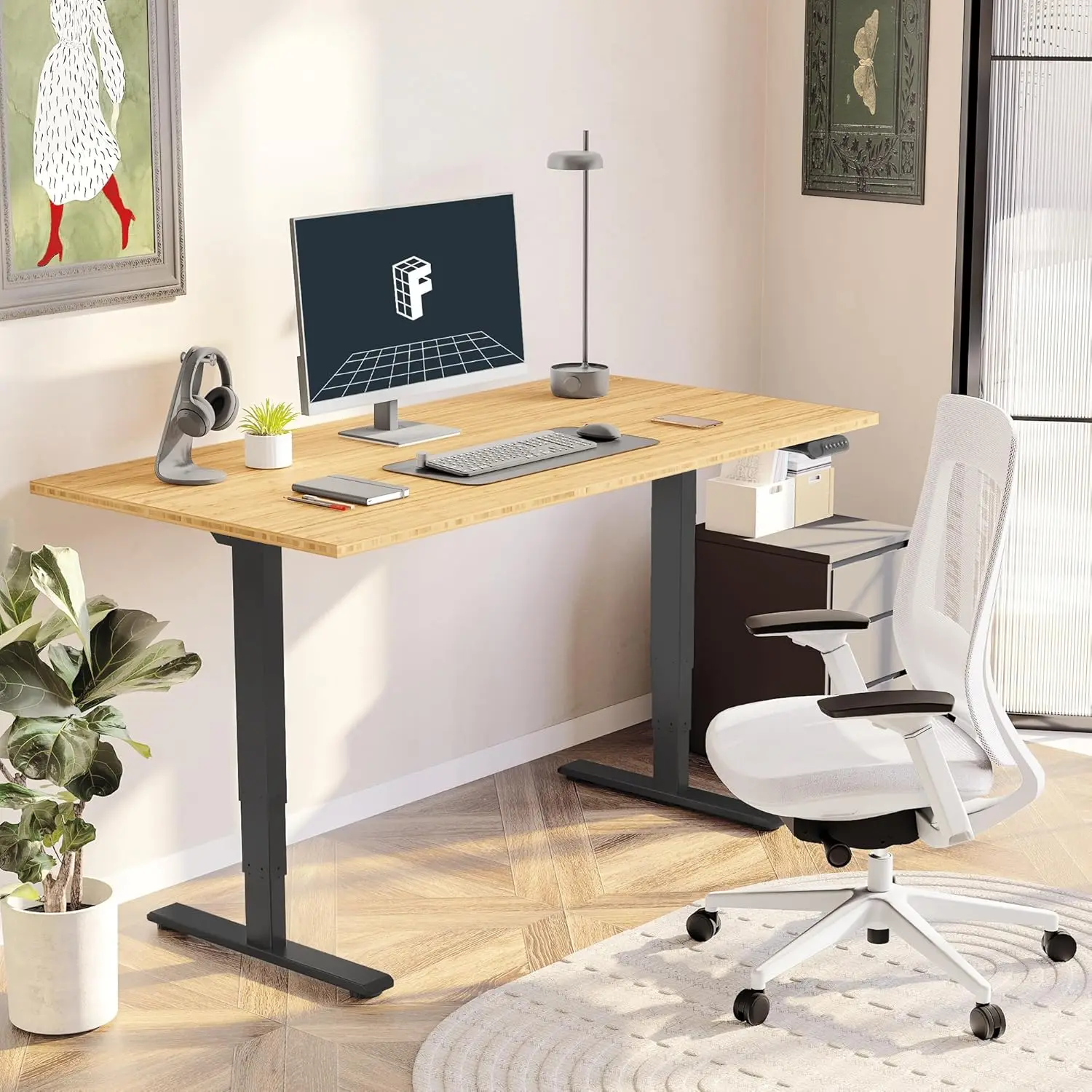 Stages Dual Motor Electric Standing Desk 55x28 Inches Whole-Piece Desk Board Height Adjustable Desk Electric Stand Up Desk