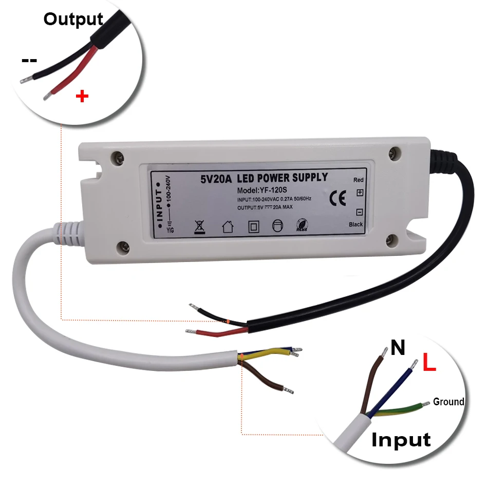 LED Power Supply 5Volt Power Adapter 5V 12A 20A 60W 100W 110V 220V AC to DC5V LED Strip power supply