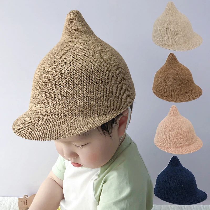 Koreanischer Baby-Strohhut, Sommer-Sonnenschutzkappe für Kleinkinder, Jungen und Mädchen, niedlicher Cartoon-Einfarbig-Kinder-Strandhut