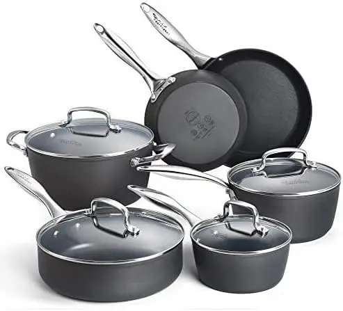 

Pans Nonstick Hard-Anodized Non Toxic Cookware Set, Aluminum kitchen set pots and pans,Dishwasher Suitable, Black