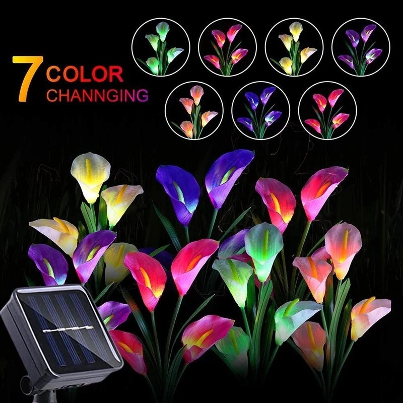 Solar Outdoor Light Led Lily Flowers Solar Garden Lights Waterproof 7 Color Changing for Outdoor Patio Yard Garden Decoration