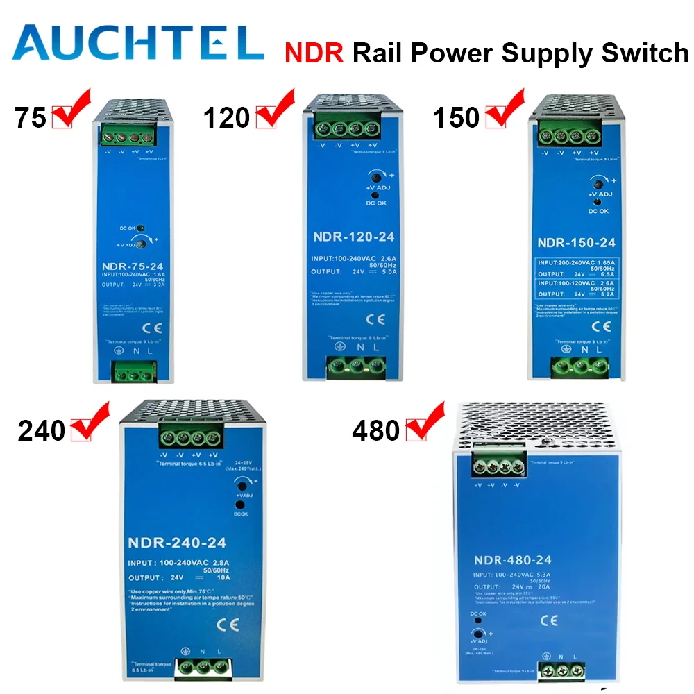 5V 12V 24V 48V Power MDR-20W 60W 100W Industrial Mini AC/DC Din Rail Power Supply Switch Single output Switching