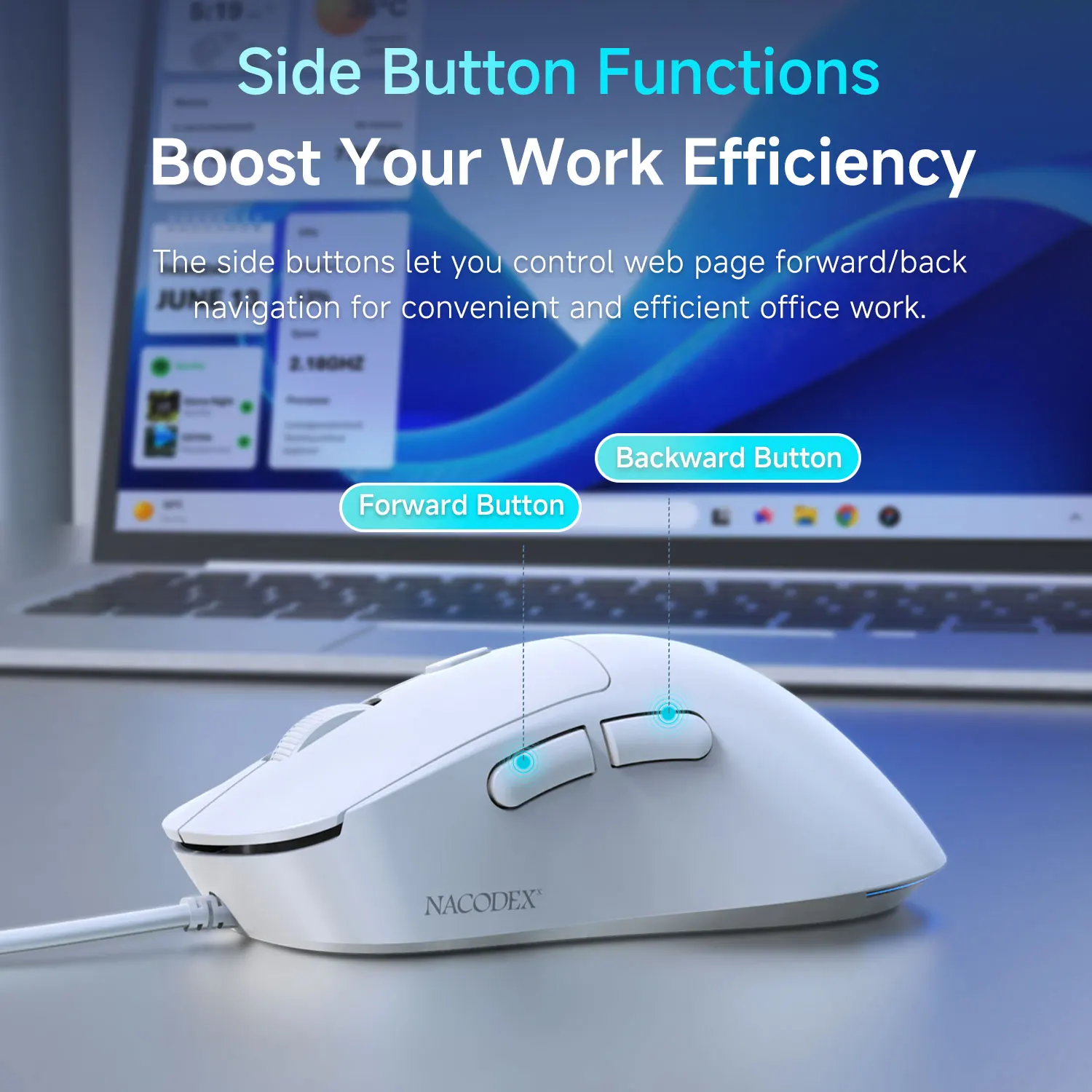 Ajazz NJ09 Asymmetric Right Hand Wired Gaming Mouse High Performance Sensor DPI8000 Plug and Play Student Office Mouse