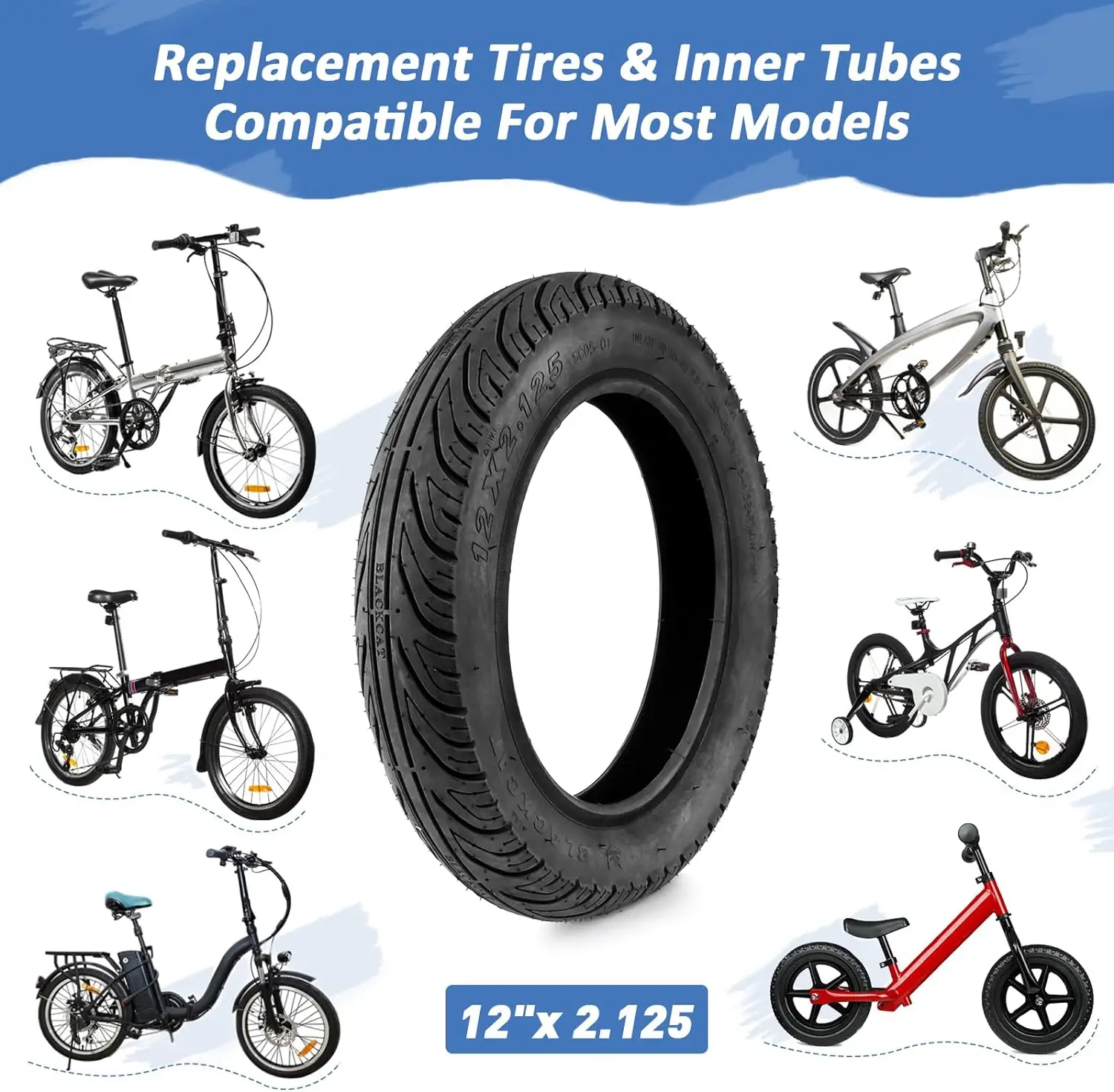 ZUKKA E 2 Pack E-Bike Tire Kids Bike Tire 12x2.125 Strong Grip Compatible Replacement Bicycle Tire for Electrc Bicycle