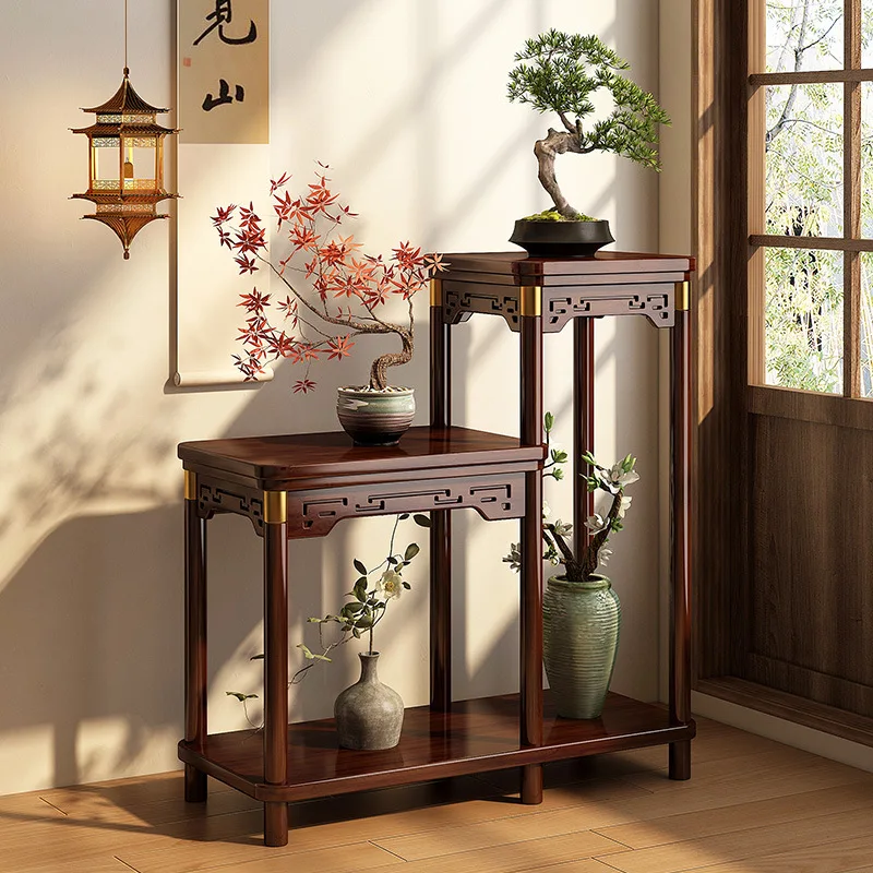 

New Chinese-style flower table, flower stand, living room, solid wood flower table, floor-to-ceiling 2025 new ornament