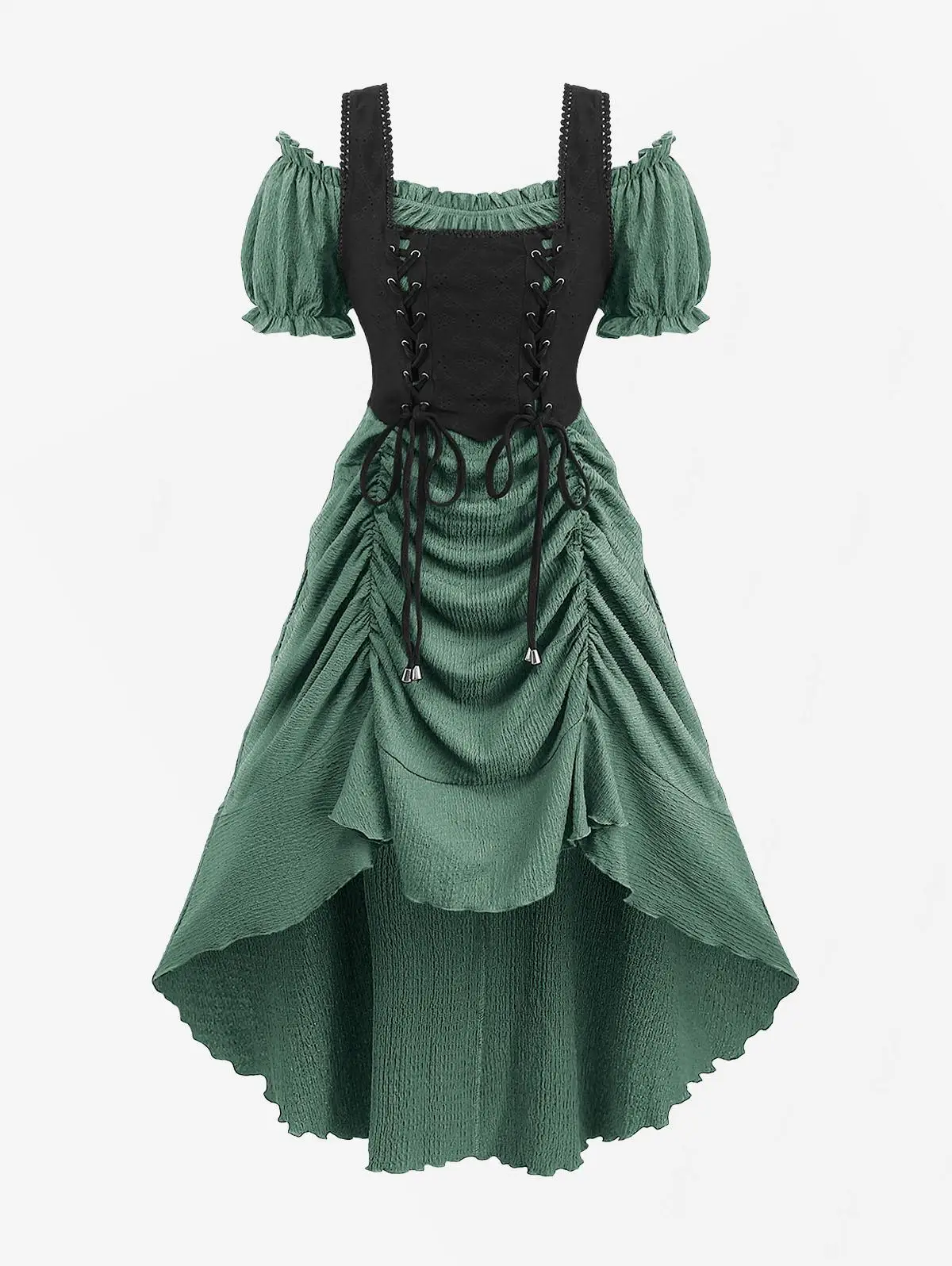 ROSEGAL Damska Sukienka Plus Size Steampunk Renesansowa Sukienka z Odkrytymi Ramionami Falbankami Sznurowana Asymetryczna Sukienka Codzienna