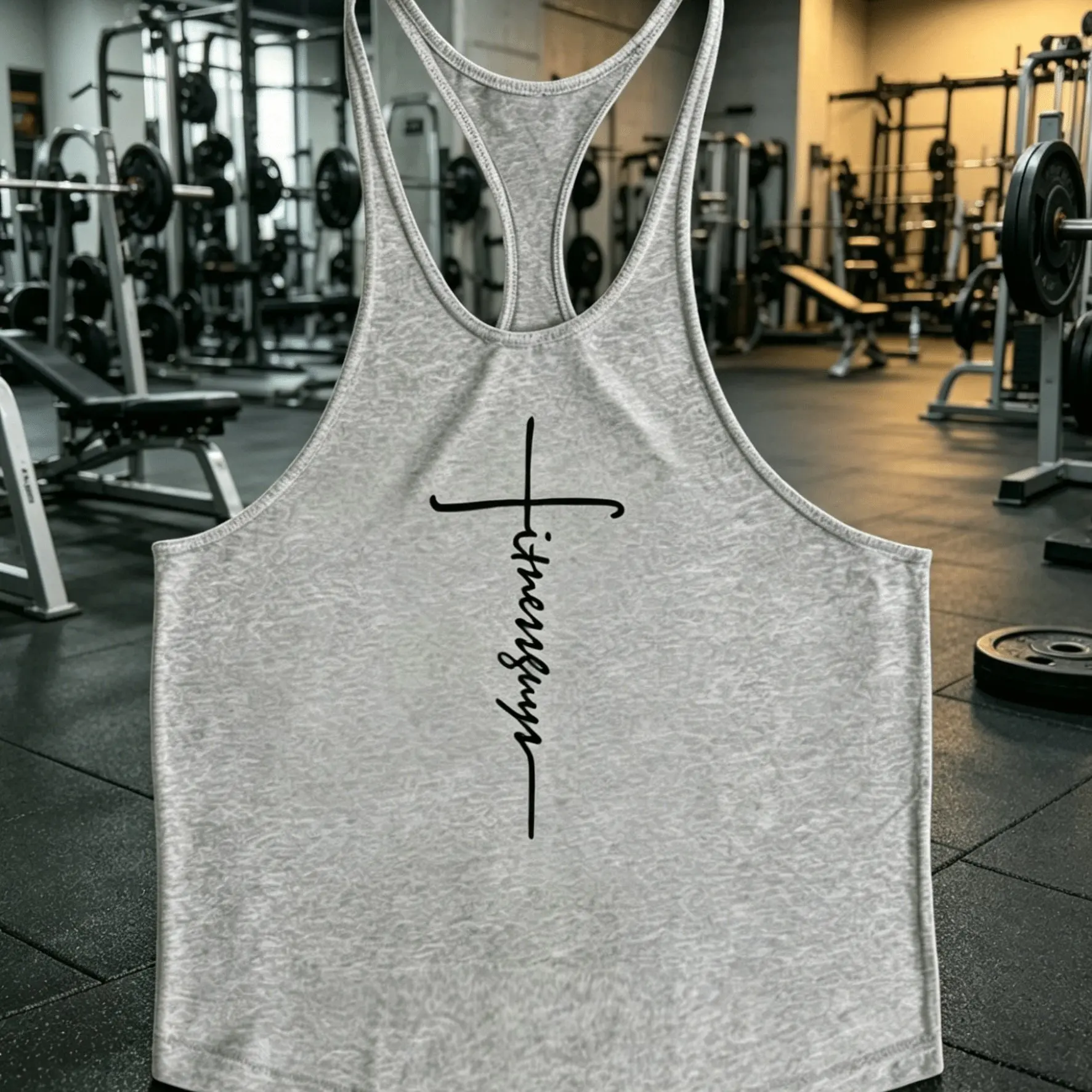 2026 Men's Cotton Gym Tank Top Fitness Cross Print Bodybuilding Stringer Sleeveless Breathable Workout Singlet