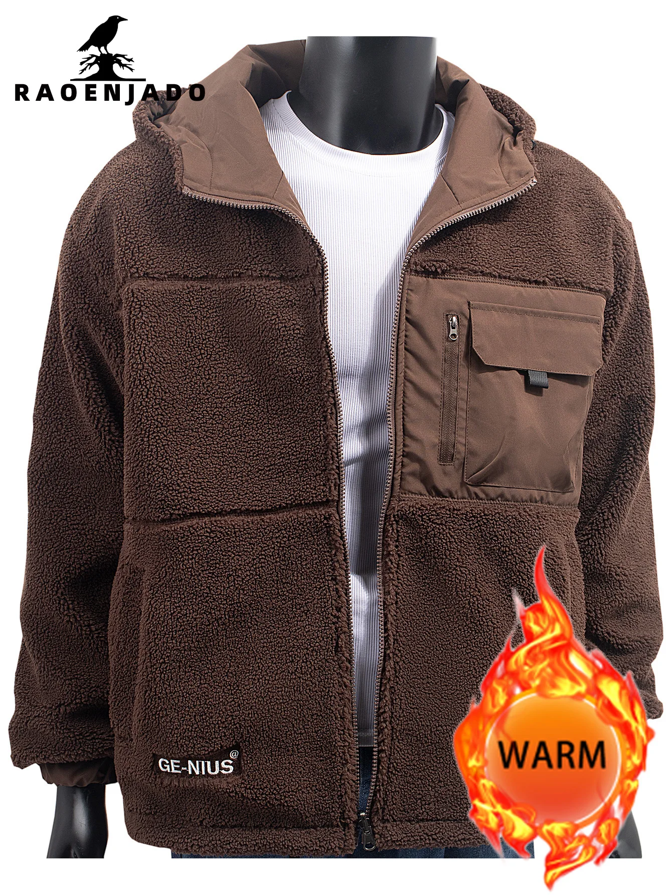 

Men's Hooded Fleece Zip Up Jacket Warm Oversize Casual Autumn & Winter Coat with Pockets Trendy Fashionable Reversible Outerwear