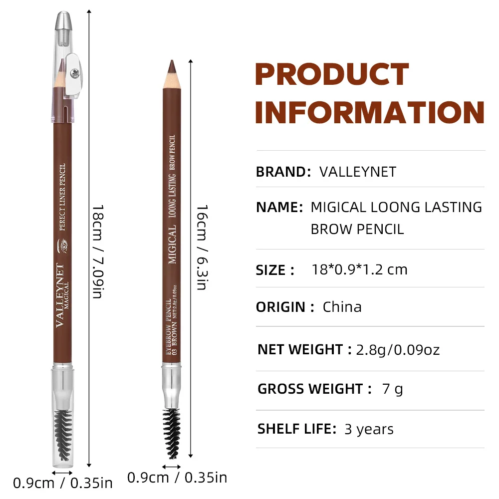 3-Color Double Head Waterproof Eyebrow Pencil with Built-in Brush Natural Eyebrow Pencil | Long-Lasting Eyebrow Pencil Makeup