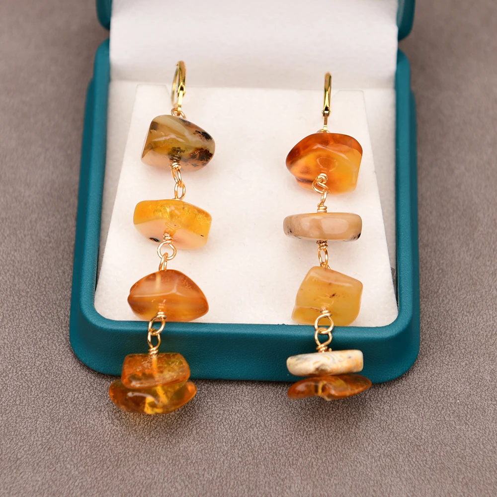 G-G Natural Big Mix Color Rare Amber Smooth Disc shape Chunk Drop Earrings Lady Party Jewelry Gifts