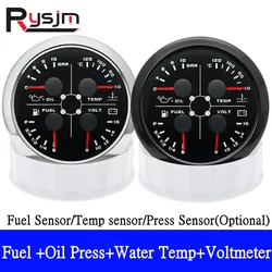 HD 85mm 4 in 1 Multifunction Oil Pressure/Water Temp/Voltmeter/ Fuel Level 0-190 ohms 240-33 ohms 40-120℃ Temp With Alarm